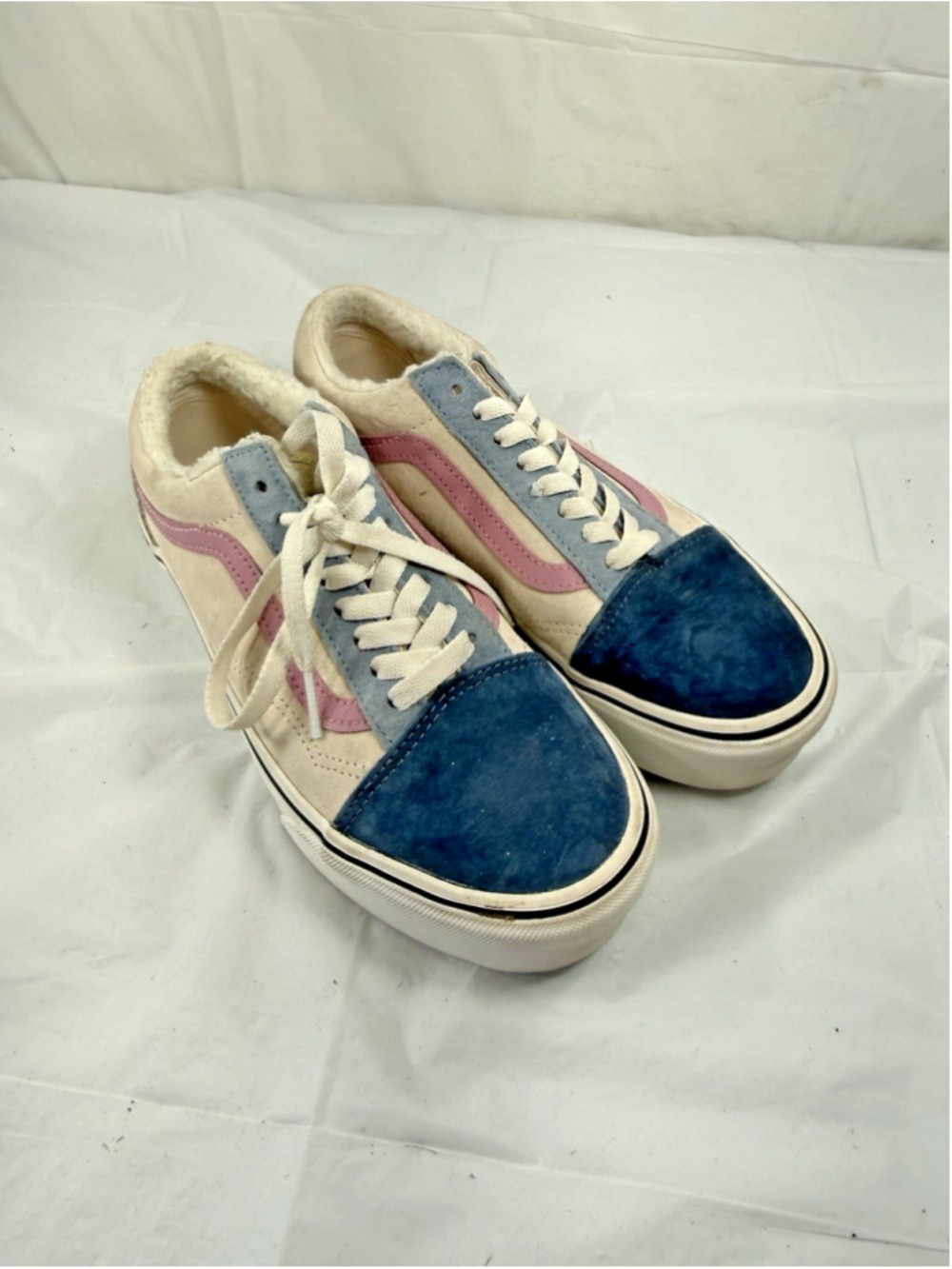 VANS Old Skool Sneakers Stackform Low Suede Sherpa White Blue size 8 - Picture 3 of 16